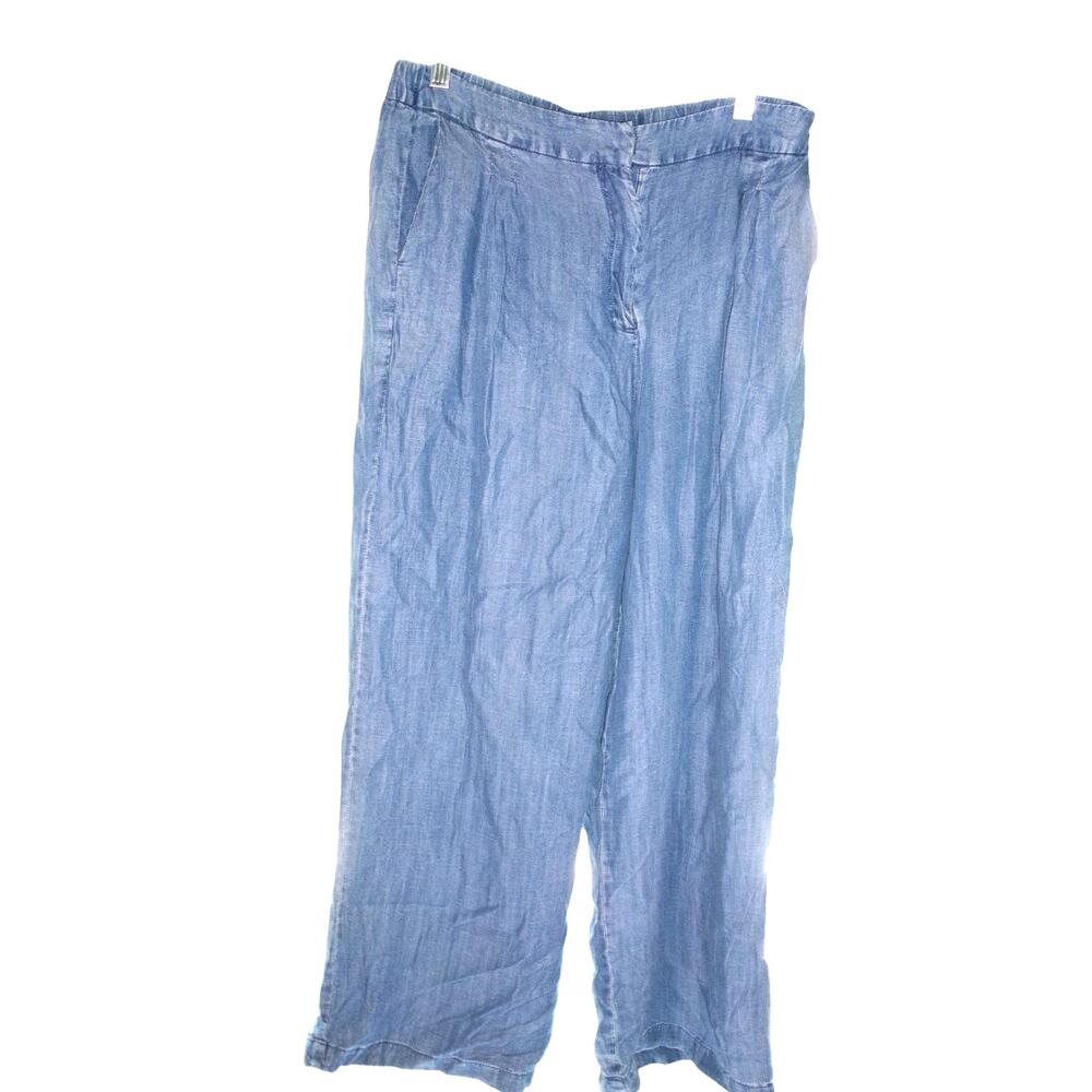 Republic Chambray Wide Leg Lyocell Pull On Pants Blue Women's Large NWT